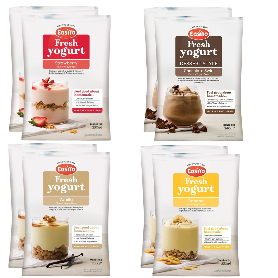 EasiYo Joghurt 8er-Sachet-Packung | Mischpackung mit vier Sorten